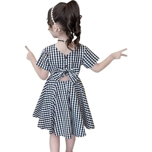 Girls Dress Plaid Pattern Party Dress For Kids Girl Bow Kids Dress Summer Childrens Costumes For Girls 6 8 10 12 14