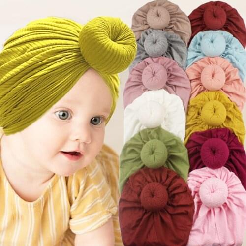 Lovely Donut Baby Hat Striped Knotted Newborn Girl Beanie Cap 12Colors Toddler Headwrap Infant Turban Fashion Hair Accessories