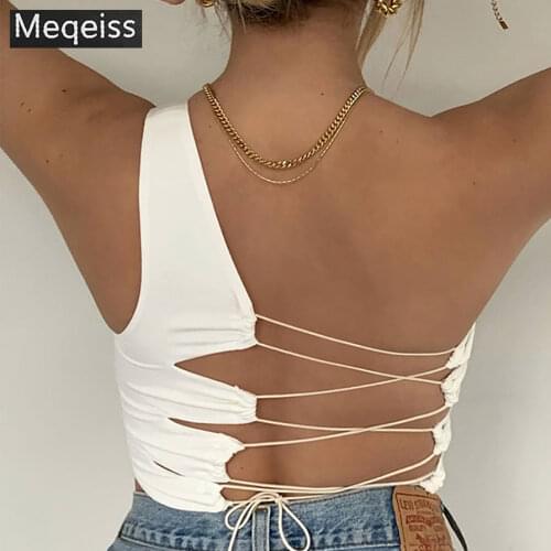 Sexy hollow backless white black tank top women summer new Korean club party wear camisole femme crop tops Slim Soft vest tee