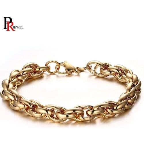 Stylish 9MM Rolo Chain Bracelets for Men Gold Tone Stainless Steel pulseira masculina 9.05"
