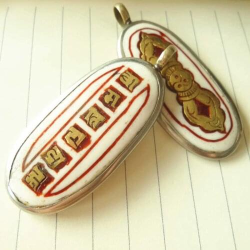 TBP449 Tibetan Mantras Amulet Pendants Yak Bone Inlaid Golden OM MANI PADME HUM Double Sides