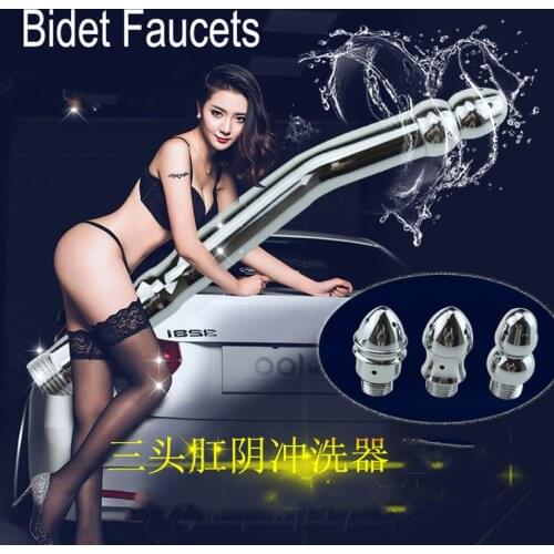 Bending type Bidet Faucets Rushed Anal Douche Shower Cleaning With 3 Styles Head Plug Enema Metal Anal Cleaner valves