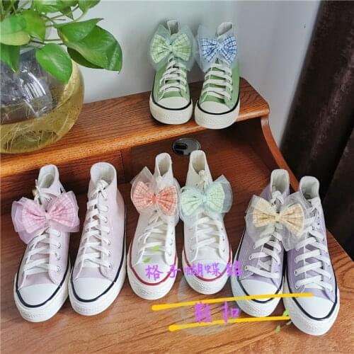 1PCS Shoes Decoration Plaid Bow Shoelace Buckle DIY Sneakers Canvas Shoes Decoration Women And Childrens Shoes Accessories