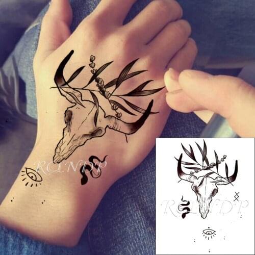 Waterproof Temporary Tattoo Stickers Creative Cow Skull Head Bamboo Leaf Snake Fake Tatto Flash Sticker Tatoo for Women Men