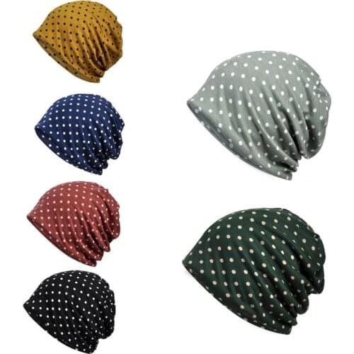 Women Outdoor Running Cap Scarf Dots Printed Casual Style Sunshade Breathable Stretch Hat Neck Warmer Sleeping Yoga Headwear