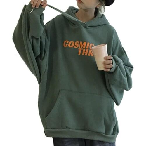 2020 Winter New Thickened Plus Velvet Ladies Hoodie Korean Version Of Ins Loose Lantern Sleeve Letter Printed Women Sweatshirt