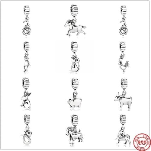 New 925 Sterling Silver Zodiac Pendant Bead Charm Fit Original Pandora Bracelet For Women DIY Jewelry Gift