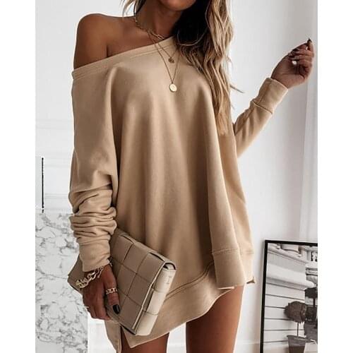 2020 Women Fashion Elegant Round Neck Fall Spring Pullover Sweatshirts Woman Solid Long Sleeve Casual Sweatshirt