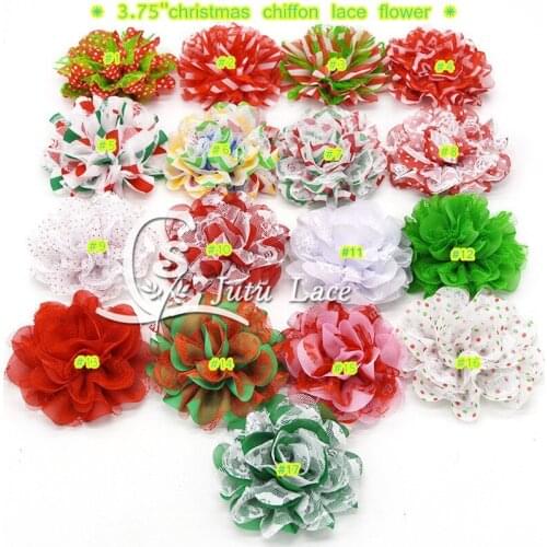 120 pcs/ lot , 3.75'' christmas chiffon lace flower , shabby chiffon flower for headband apparel accessories hot sale