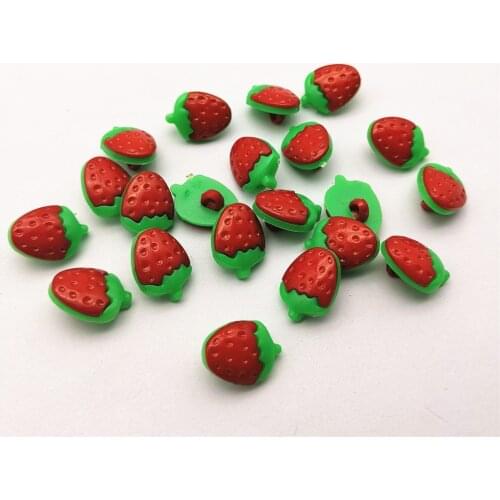 200pcs 11x15mm Red Strawberry Buttons Plastic Shank Dress Sweater Sewing Baby Fancy Button