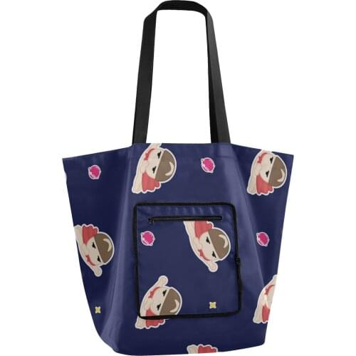 2021 New Arrival Cartoon Print Large Capacity Folding Shoulder Tote Bag Women Reusable Shopping Bag Waterproof Portable Handbag