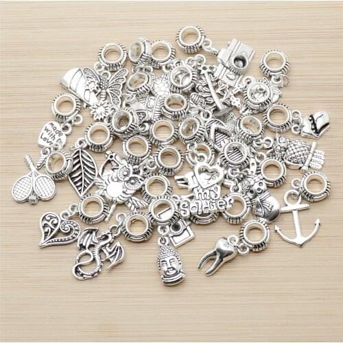 Random Mix 30pcs Big Hole Loose Beads Fit Pandora Charms Bracelet DIY Pendants Jewelry Making