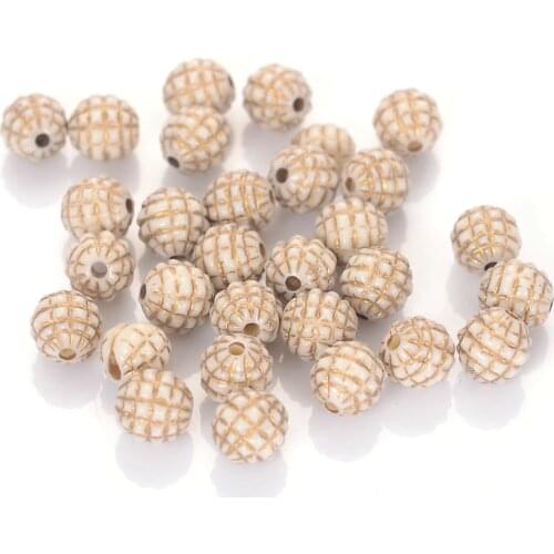 Miasol 300 Pcs 8MM Plating Acrylic Stripe Round Antique Design Spacers Charms Beads For Diy Jewelry Making Accessories