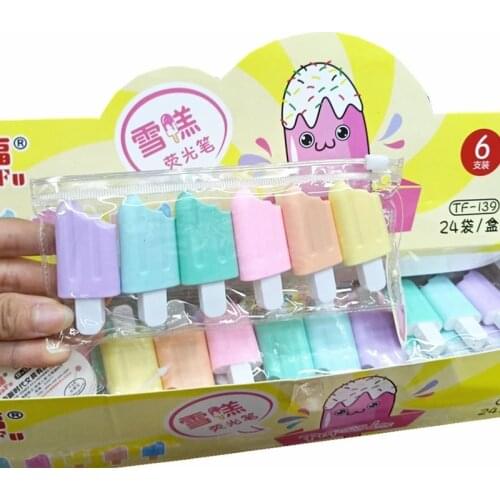 6 Pieces /Pack Cute Kawaii Iscream Ice Cream Candy Color Highlighter Office School Supplies Gift
