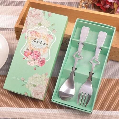 75sets 2pcs/set Stainless Steel Tableware Dinnerware Set Heart Spoon and Fork Wedding Favor Gift Souvenir for Guest wen6261