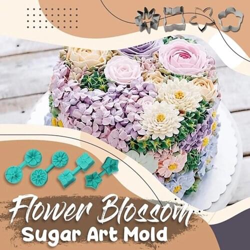 Flower Sugar Cake Molds Silicone Molds Cake Handmade Baking Tools DIY Tool Embossed Sugar Arts Handmade Biscuit Cake Moulds 8pcs