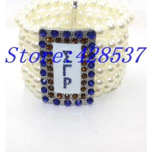 Free Shipping Handmade Greek Sorority Jewelry Sigma Gamma Rho 6 Rows Multilayer White Enamel Pearl Crystal Bead Bangle Bracelets