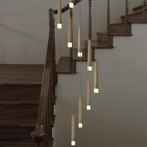 Italy style Large wooden staircase light led Luminaria villa big spiral chandelier Stairway lighting modern wood stairwell lamps