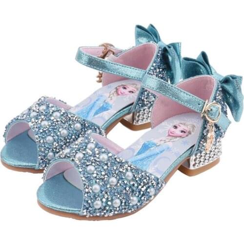 Disney girls sandals summer new childrens princess high heel shoes soft bottom wild fish mouth sandals frozen elsa shoes