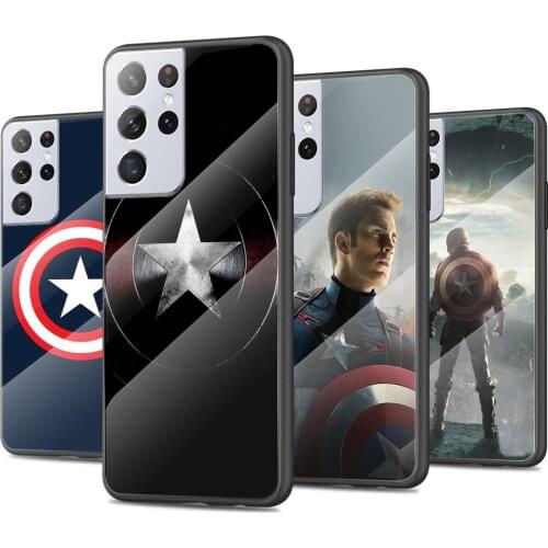 Captain America Logo Tempered Glass Cover For Samsung Galaxy S21 Plus Ultra M21 M31 M51 A52 A72 Phone Case Coque