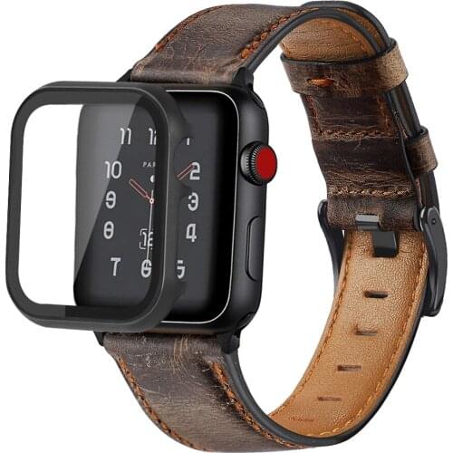 Case+Retro Cow Leather strap for Apple watch band 44mm 40mm iWatch 42mm 38mm watchband bracelet Apple watch series 4 3 5 se 6