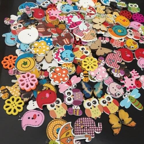 Wooden Cartoon Animal Buttons Colorful baby Pink natural Wood button Fashion clothes buttons for Clothing sewing Accessories