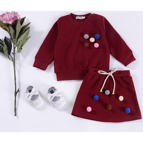 Childrens Clothes Fashion Autumn Winter Kid clothes Ball Ball Long-sleeved Top+ Dress 2Pcs Girls Set Christmas Outfits