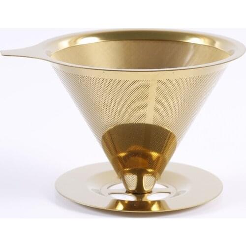 Gold color reusable coffee filter drip strainer Coffee Dripper Stainless Steel Metal gold Mesh Strainer Cone Coffee Filter