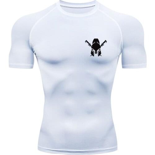 White shirt Mens Fitness T-shirt Running Top Sports Summer Gym Workout MMA Compression Sportswear Short sleeve 4XL Mens wear