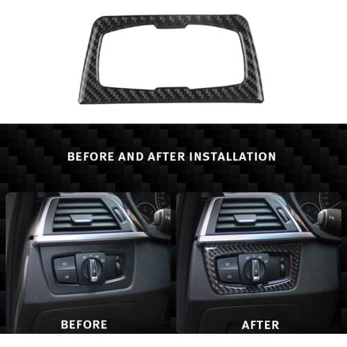 Carbon Fiber Headlight Switch Buttons Decor Cover Interior Trim Car Styling Sticker For BMW F30 F34 320i 3 series Accessories