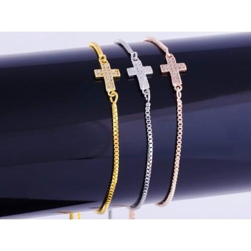 Small Micro Pave Zircon Crystal Cross Bracelets Bangles Handmade Copper CZ Square Chain Bracelet For Women Bijoux Pulseras Mujer