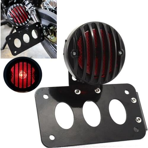 Motorcycle Black Rear Side Mount License Plate w/ Grill Red Taillight Brake Light For Harley Sportster Dyna Softail Bobber R9T