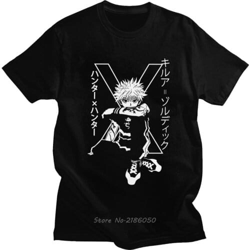 Killua Zoldyck T Shirt For Men Pre-shrunk Cotton Handsome T-shirt O-Neck Short Sleeve Hunter X Hunter Tee Harajuku