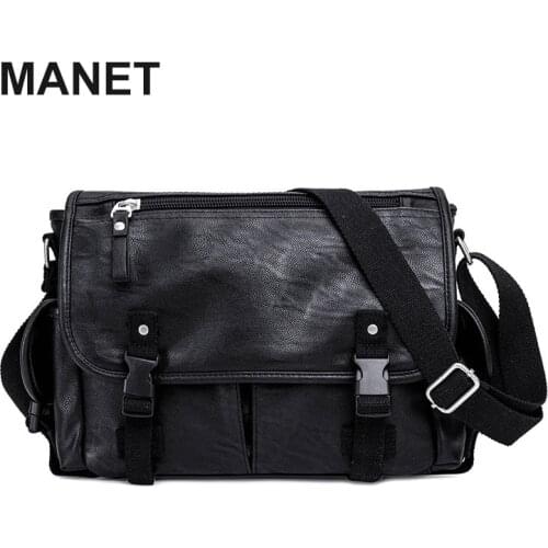 MANET Mens Shoulder Bag Casual Crossbody Pocket for Men Soft Pu Mens Leather Bag Waterproof Male Shoulder Messenger Bag HandBag