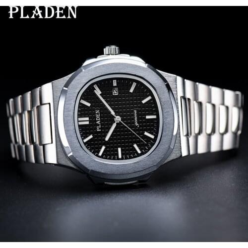 PLADEN Full Stainless Steel Waterproof Watch Men Black Face relogio masculino Swimming Men Watch Sapphire Luxury Wristwatch Saat