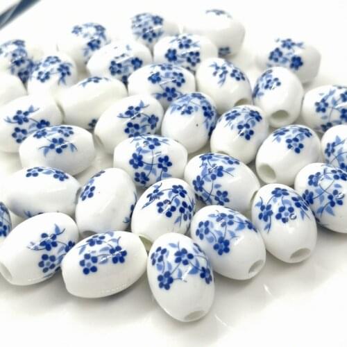 New 14x9mm Big Hole Oval Shape Ceramic Beads Porcelain Beads Straight Hole Flower Loose Spacer Beads Handmade DIY Jewelry Making
