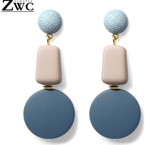 ZWC New Korean Blue Acrylic Wood Long Drop Earrings For Women 2020 Fashion Wedding Statement Dangle Earring Geometric Jewelry