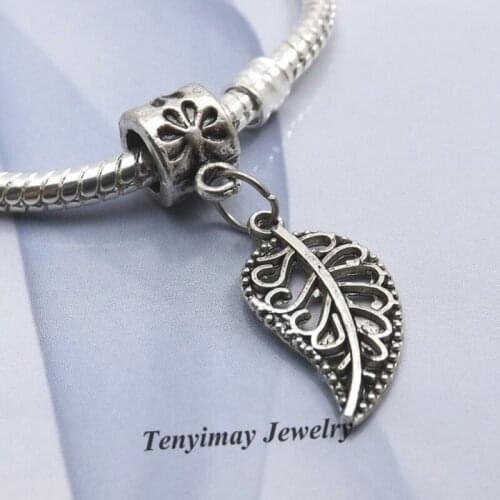 Leaf Shape Big Hole Pendants Fit European Snake Chain Bracelet DIY 50pcs/lot Free Shipping