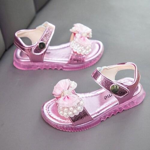 3 4 5 6 7 8 9 10 11 12 Year Girl Dress Summer Shoes Elegant Beach Shoes Child Fashion Pearl Bow Princess Sport Sandals For Kids
