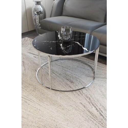 Silver Medium Coffee table black Marble Pattern Unbreakable Glass журнальный столик mesa auxiliar table basse de salon