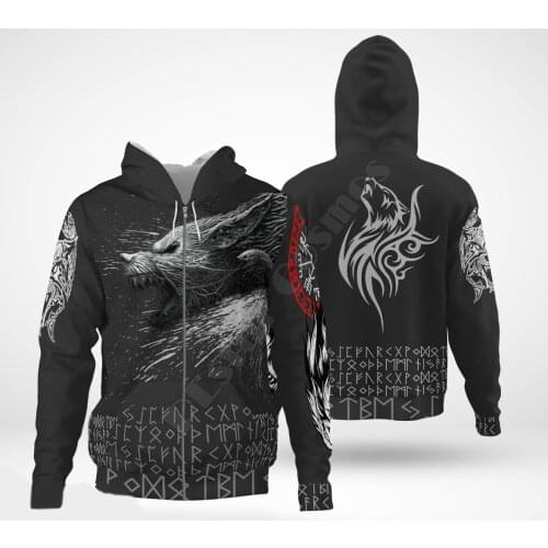 Viking Tattoo 3D Hoodies Printed Harajuku Coat Jacket Men For Women Fashion Zipper hoodies Drop Shipping 07