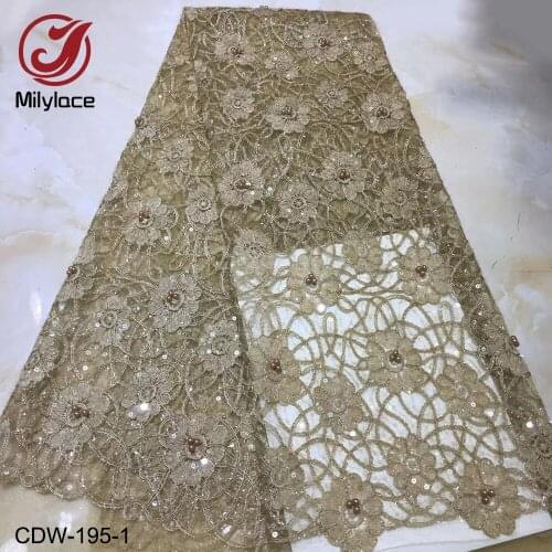 High Quality Sequins Lace Fabric Latest African Lace Fabric Wedding Tulle Lace Fabric French Nigerican with Beads CDW-195