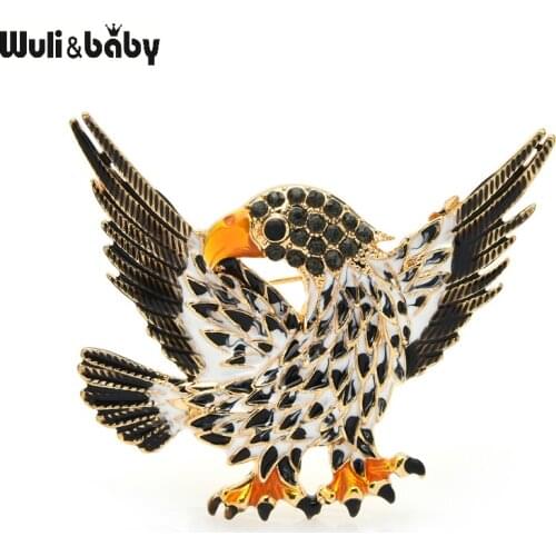 Wuli&baby 4-color Rhinestone Little Eagle Brooches For Women Men Lovely Bird Animal Party Casual Brooch Pins Gifts