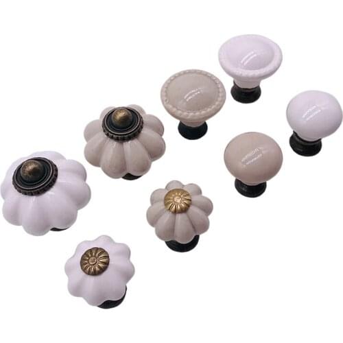 Drawer Knob Pull Handle Ceramic White-Grey Cabinet Drawer Pulls Cupboard Knobs with Screws for Home Office Cabinet Cupboard DIY