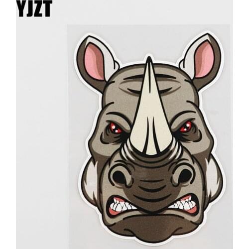 YJZT 10.3CM*14.9CM Fierce Animals Rhino Car Sticker Decal PVC 12A-0075