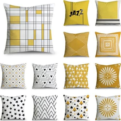 Yellow geometric pattern Decorative Cushion Cover Floral Pillow Case For Car Sofa Decor Pillowcase Home Pillows 45cm x 45cm