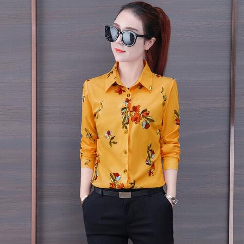 Womens Spring Autumn Style Chiffon Blouse Shirt Womens Button Turn-down Collar Long Sleeve Printed Elegant Slim Tops DD8438