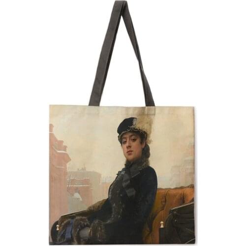 Ladies Shoulder Bag Unknown Girl Tote Bag Linen Tote Bag Foldable Shopping Bag Outdoor Beach Bag