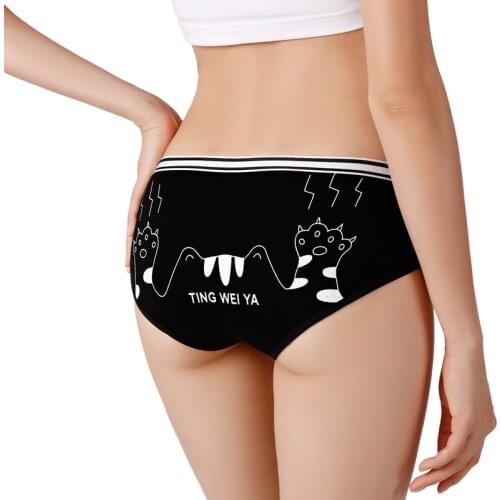 Cartoon Printed Womens Panties High Quality Womens Underpant Skin-friendly Briefs Mid-Rise Cotton Underwear Cute Sweet Panties