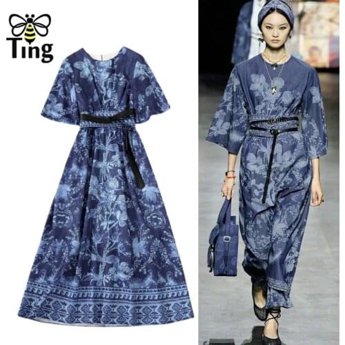 Tingfly Runway Fashion Vintage Floral Women Casual Dress Retro Summer Casual Chic Streetwear Trendy Women Clothes Elbise Robes